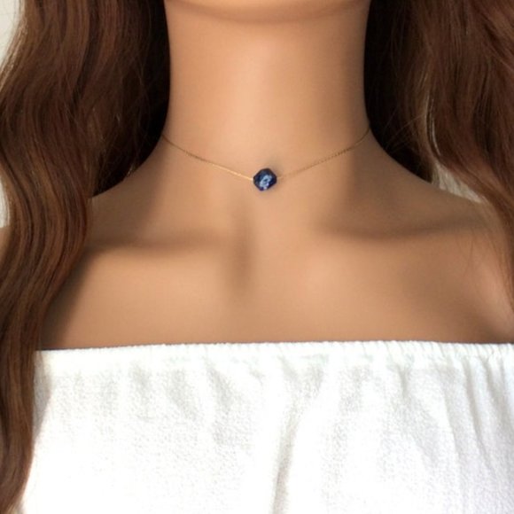 Lapis choker necklace 14k gold filled - September birthstone, throat chakra - Picture 1 of 9